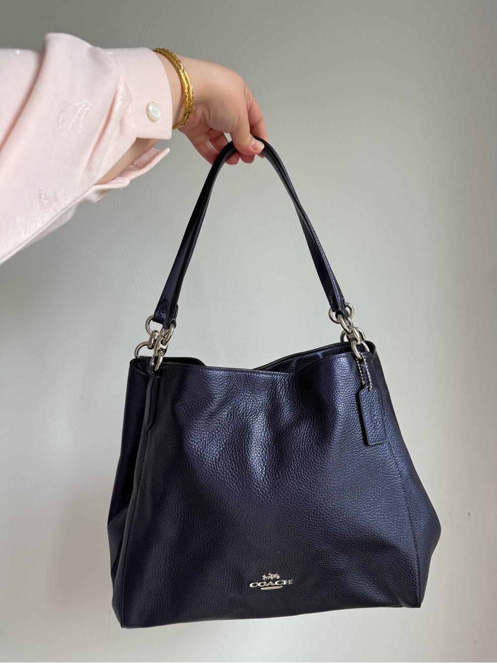 Coach Pebbled Leather Shoulder Bag in Dark Blue